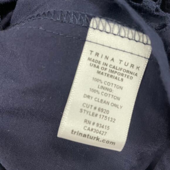 NWT Trina Turk Navy Eyelet Off the Shoulder Top Womens XS - Picture 4 of 5